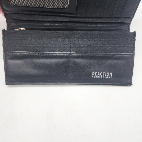 Kenneth Cole Reaction Wallet Black Clutch Trifold Vegan Leather Snap Inside Zip - Picture 3 of 8